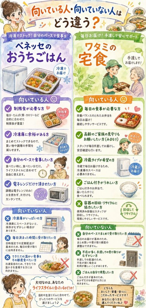 ベネッセのおうちごはんとワタミの宅食 向いている人・向いていない人はどう違う?タイプ別に解説