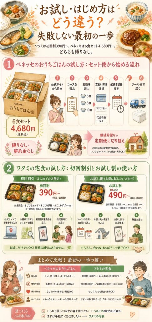 ベネッセのおうちごはんとワタミの宅食 お試し・はじめ方はどう違う?失敗しない最初の一歩