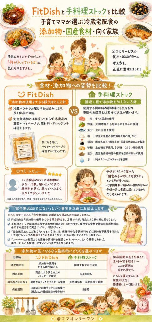 FitDishと手料理ストック 食材・添加物・安全性の差は?子供に出すなら何が入っているか確認したい