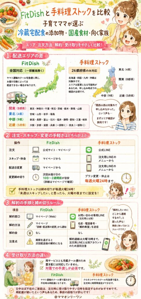 FitDishと手料理ストック 配送エリア・注文・受け取り方法はどう違う?