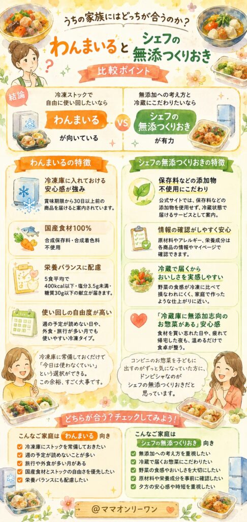 わんまいるとシェフの無添つくりおき うちの家族にはどっちが合うのか？