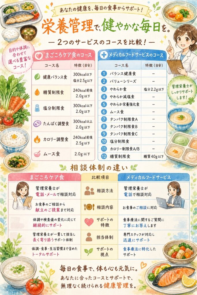 栄養管理・コースの充実度はどちらが優れている?家族の状態に合わせて選べるかの比較