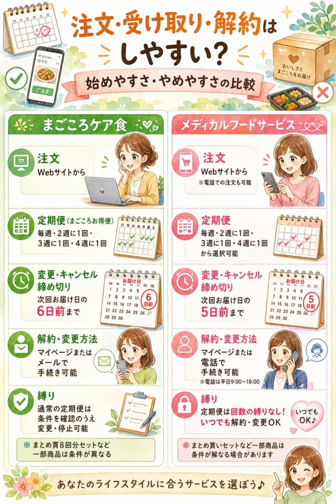 注文・受け取り・解約はしやすい?始めやすさ・やめやすさの比較
