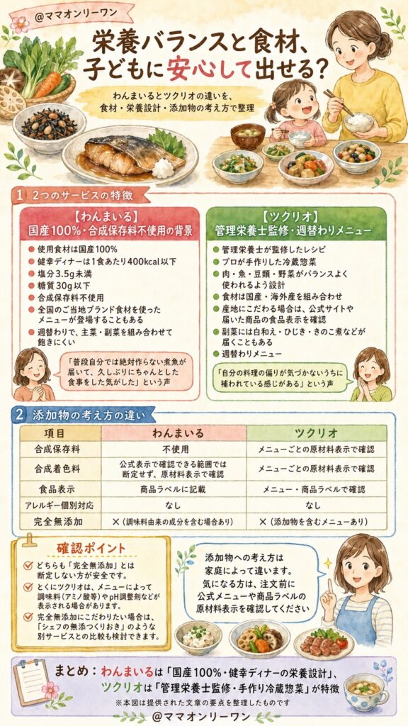 わんまいるとツクリオ栄養バランスと食材、子どもに安心して出せる？