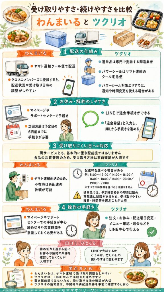 わんまいるとツクリオ受け取りやすさと使い続けやすさ、どちらが便利？