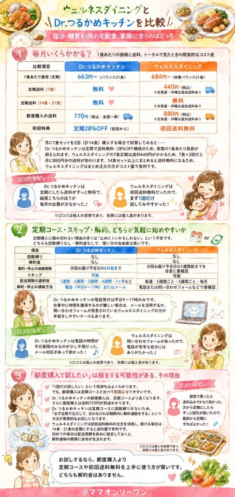 ウェルネスダイニングとDr.つるかめキッチン毎月いくらかかる？