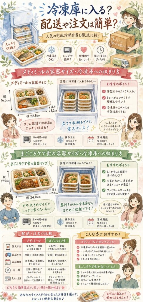 メディミールとまごころケア食 冷凍庫に入る？配送や注文は簡単？