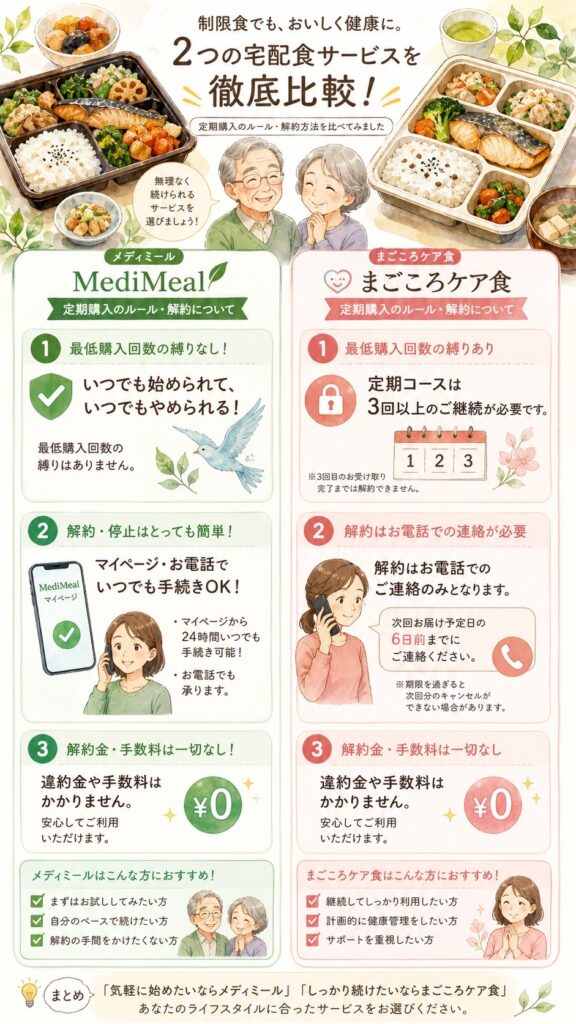 メディミールとまごころケア食 解約は簡単？定期便の落とし穴はない？