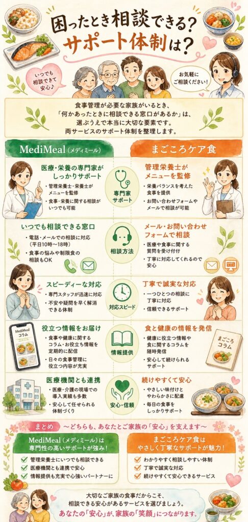 メディミールとまごころケア食 困ったとき相談できる？サポート体制は？
