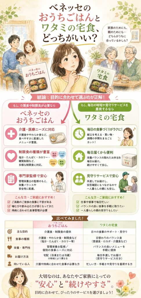 宅配クック123とワタミの宅食、どちらが家族に合う？