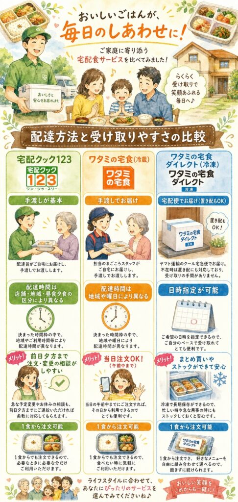 宅配クック123とワタミの宅食 配達方法と受け取りやすさは？忙しい毎日の実態