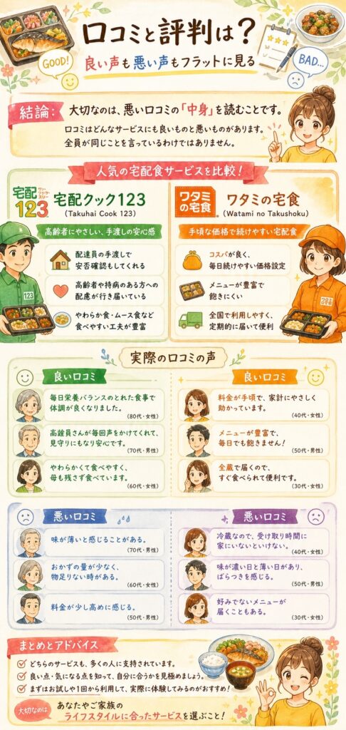 宅配クック123とワタミの宅食 口コミと評判は？良い声も悪い声もフラットに見る