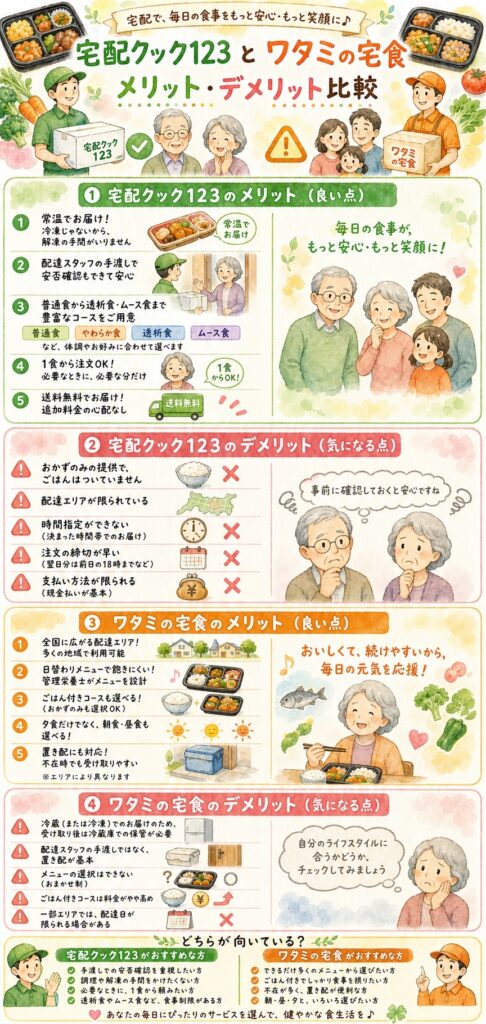 宅配クック123とワタミの宅食 メリットとデメリットは？購入前に後悔しないための最終確認