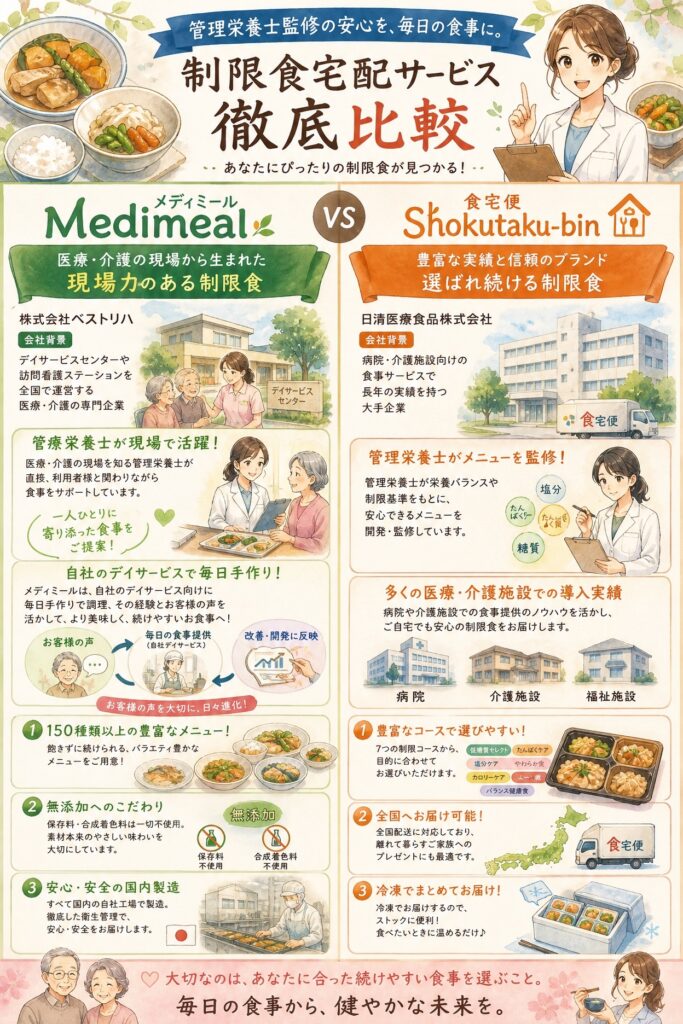 メディミールと食宅便 2つのサービスの基本情報はどう違うのか?