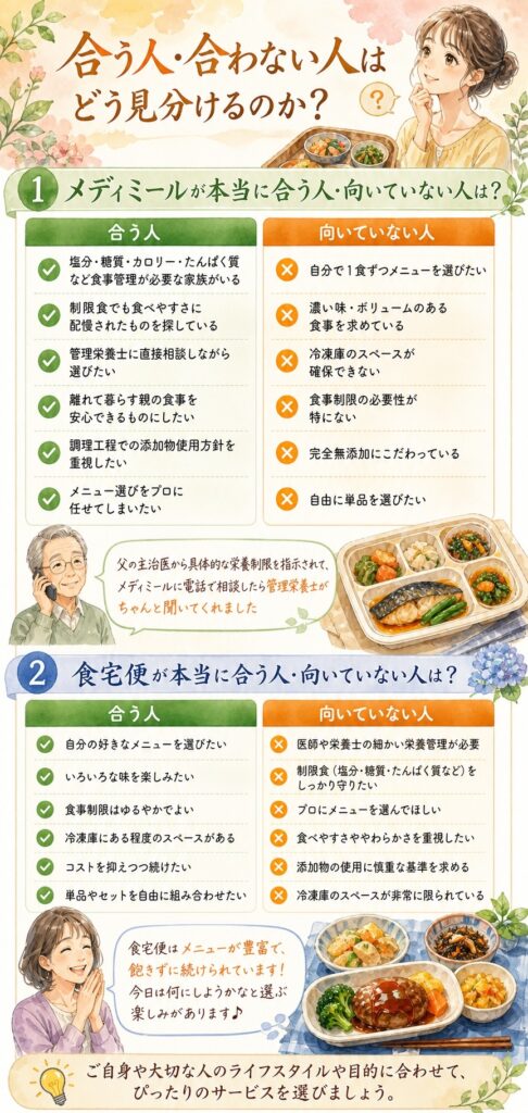 メディミールと食宅便 合う人・合わない人はどう見分けるのか?