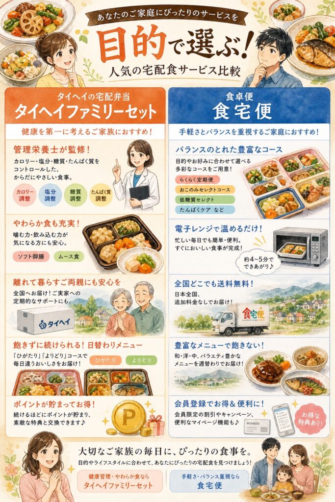 タイヘイファミリーセットと食宅便 どんな家族に向いている？タイヘイと食宅便の使い分けは？