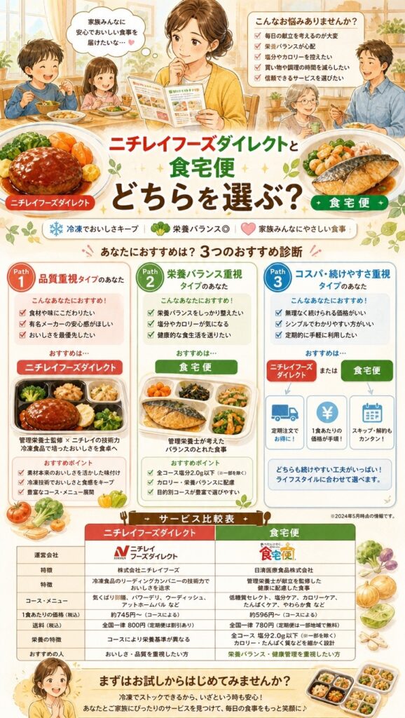ニチレイフーズダイレクトと食宅便、どちらを選ぶべき？