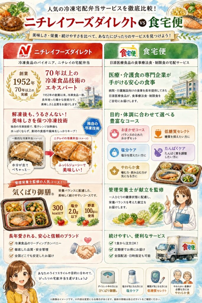ニチレイフーズダイレクトと食宅便 2つのサービスの違いは何？