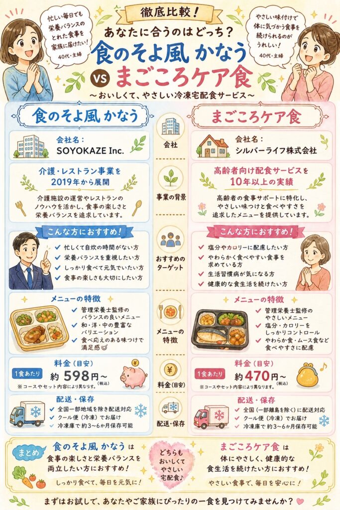 食のそよ風kanauとまごころケア食 2つのサービスの基本的な違いは何？