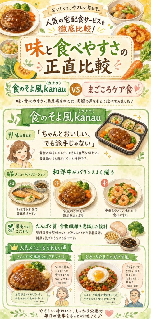 食のそよ風kanauとまごころケア食 味と食べやすさ、正直に比べるとどう違う？