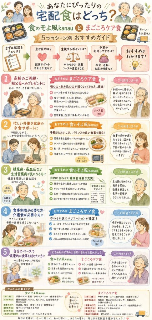 食のそよ風kanauとまごころケア食 場面別・目的別、おすすめはどう整理できる？