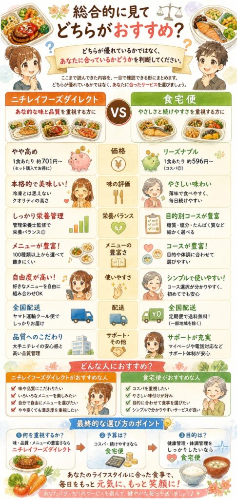 ニチレイフーズダイレクトと食宅便 総合的に見てどちらがおすすめ？