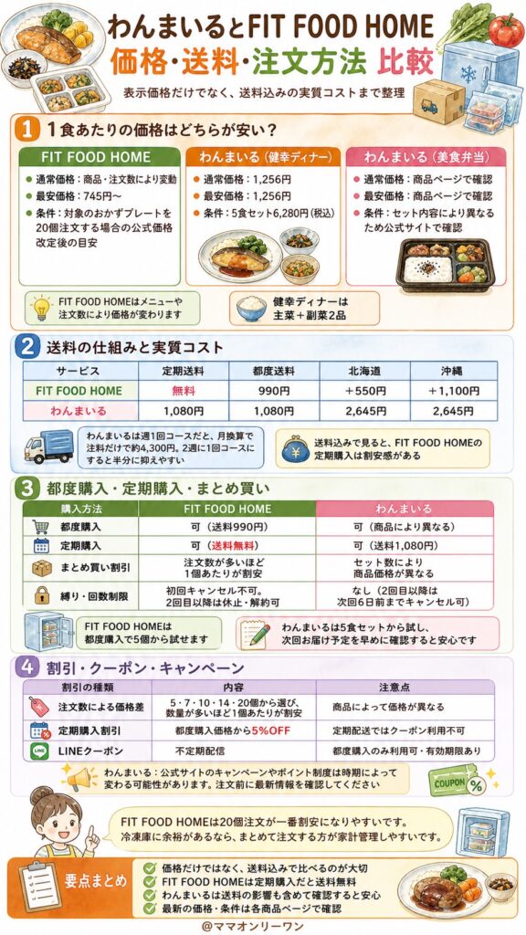 わんまいるとFIT FOOD HOME 価格・送料・注文方法を並べて比較するとどうなる？