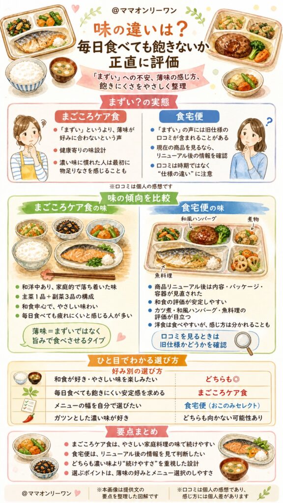 まごころケア食と食宅便 味の違いは?毎日食べても飽きないか正直に評価します