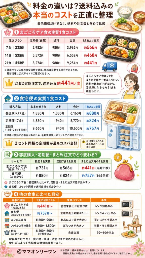 まごころケア食と食宅便 料金の違いは?送料込みの本当のコストを正直に整理します