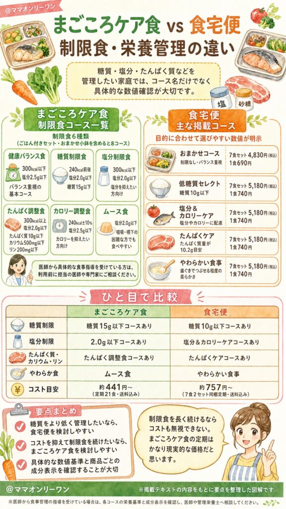 まごころケア食と食宅便 制限食・栄養管理の違いは?健康を守りながら続けられるか