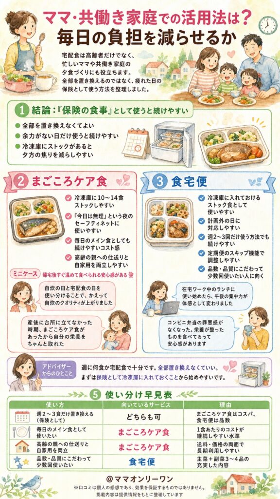 まごころケア食と食宅便 ママ・共働き家庭での活用法は?毎日の負担を減らせるか
