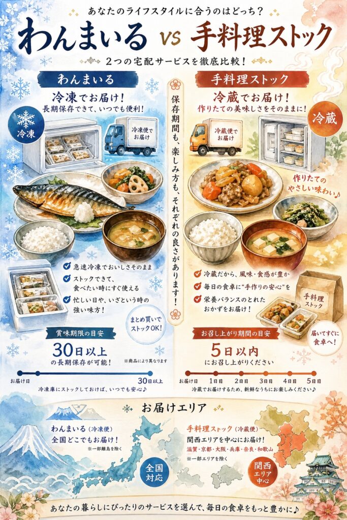 わんまいると手料理ストック、基本の仕組みはどう違う?