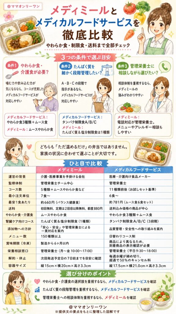 メディミールとメディカルフードサービス どちらが自分に合っているか？たった3つの条件で決まる理由