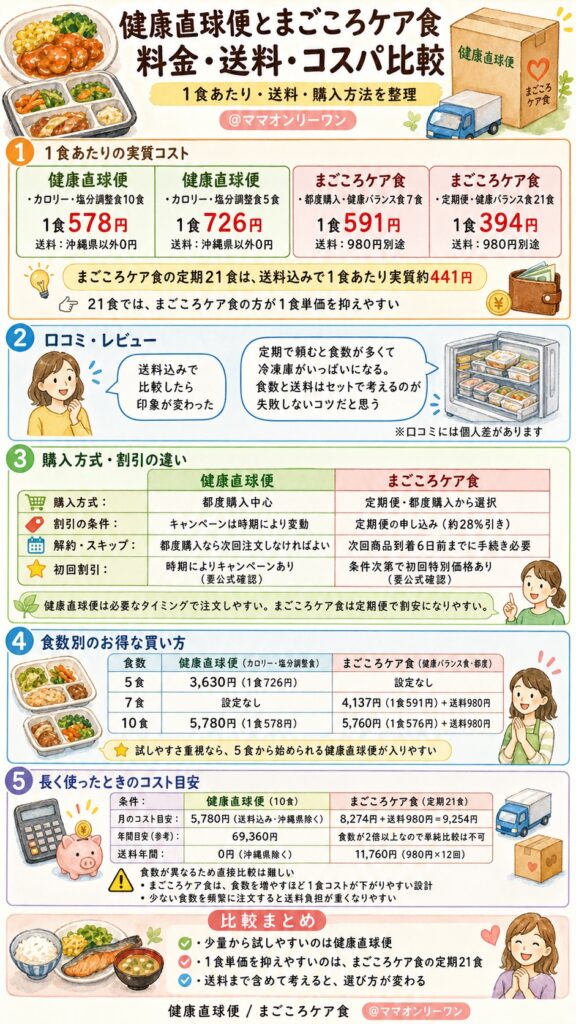 健康直球便とまごころケア食 料金・送料・コスパで本当にお得なのはどちら?