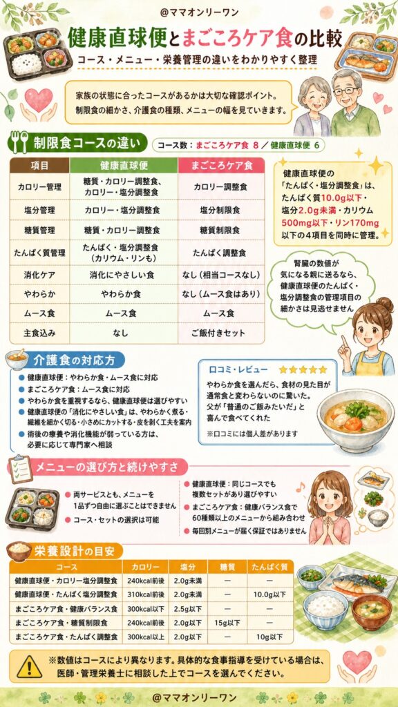 健康直球便とまごころケア食 コース・メニュー・栄養管理はどちらが充実している?