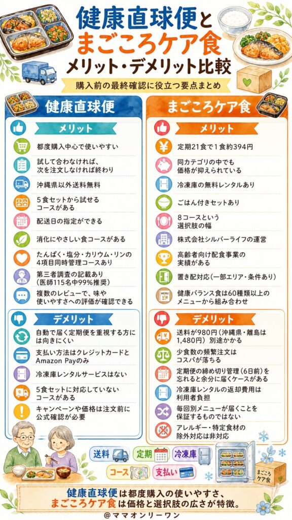健康直球便とまごころケア食 メリット・デメリットを並べるとどう見える?
