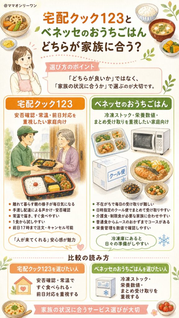 宅配クック123とベネッセのおうちごはん、どちらが自分の家族に合っている?