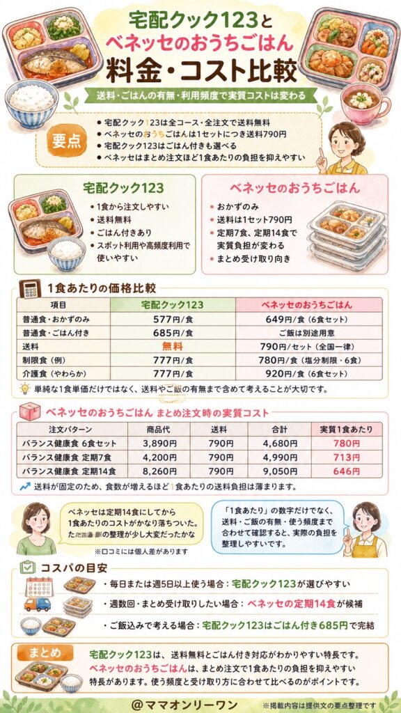宅配クック123とベネッセのおうちごはん 料金・コストはどちらが本当にお得?