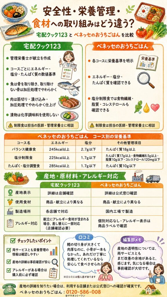 宅配クック123とベネッセのおうちごはん 安全性・栄養管理・食材への取り組みはどう違う?