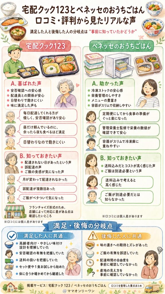 宅配クック123とベネッセのおうちごはん 口コミ・評判から見た両サービスのリアルな声は?