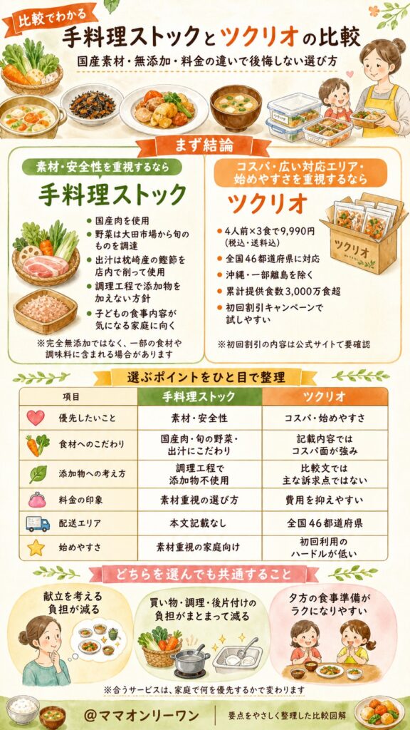 手料理ストックとツクリオはどう選べば後悔しない?