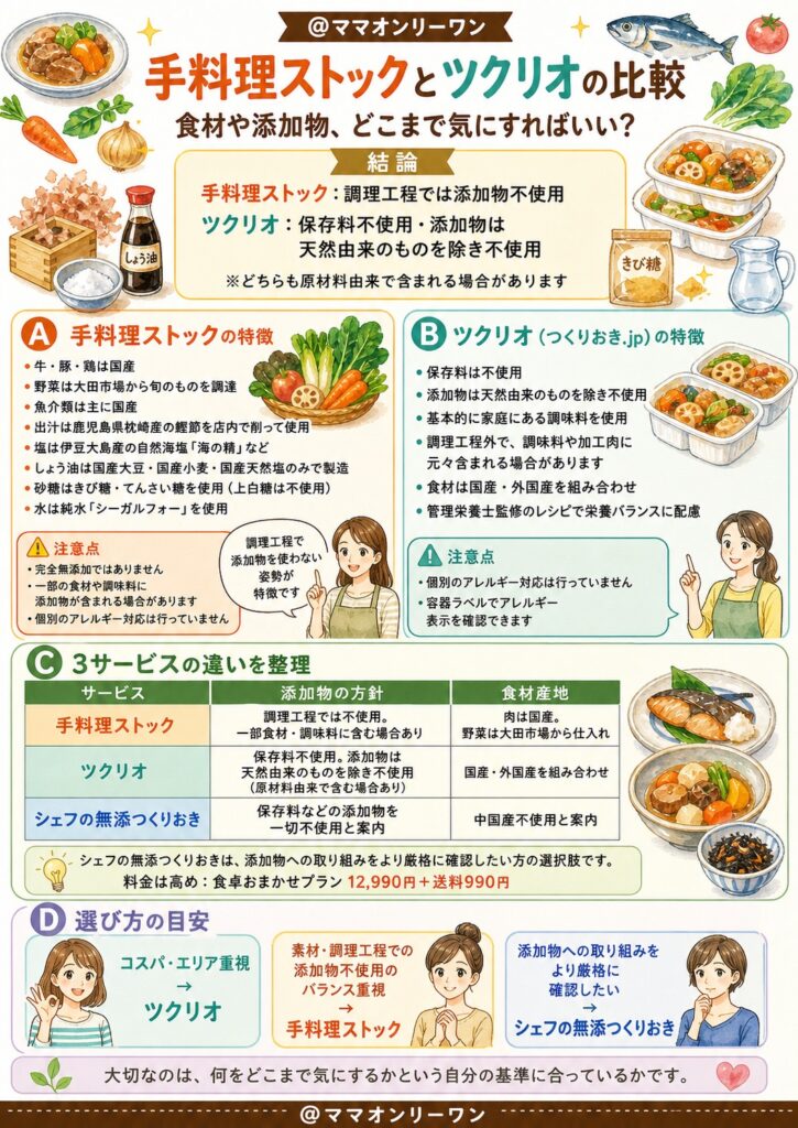 手料理ストックとツクリオ 食材や添加物、どこまで気にすればいい?