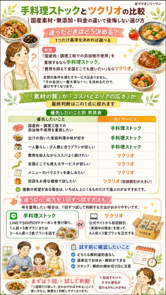 手料理ストックとツクリオ 迷ったときはどう決める?1つだけ基準を決めれば選べる