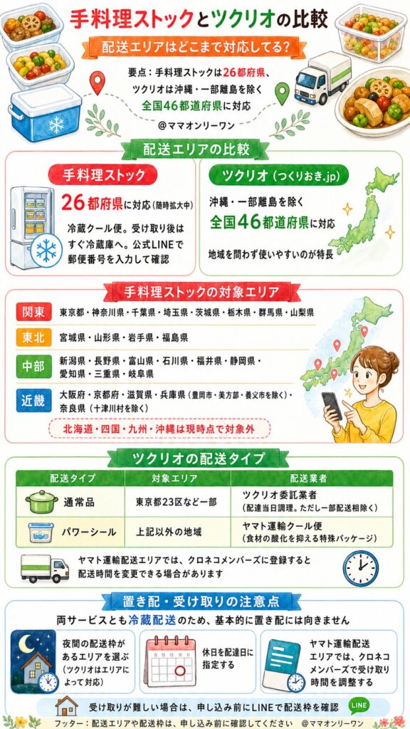 手料理ストックとツクリオ 配送エリアはどこまで対応してる?