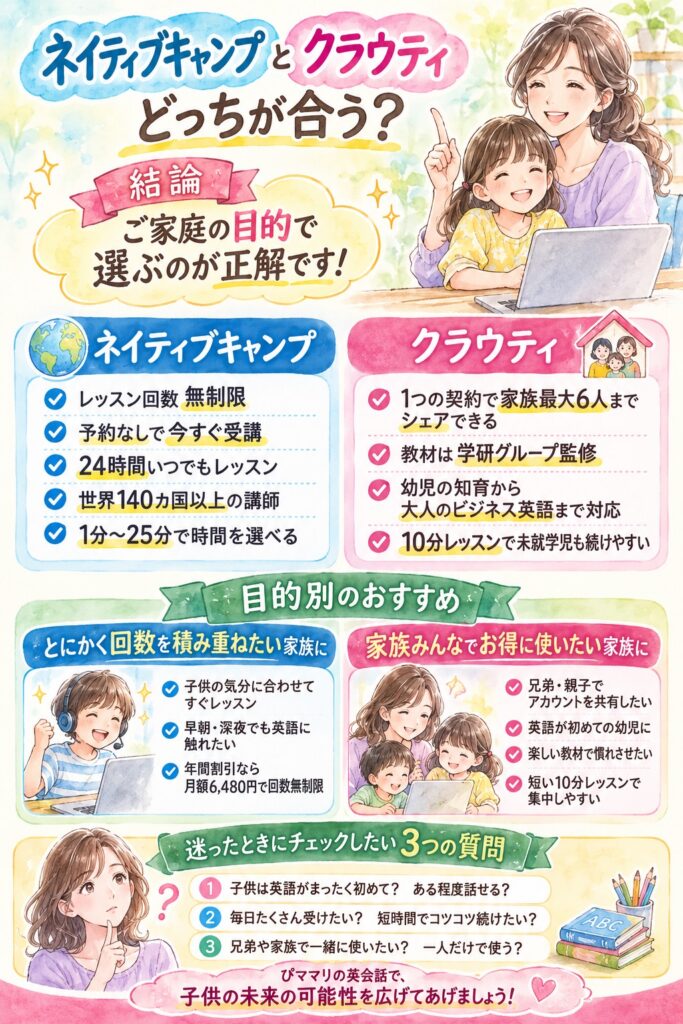 結論から言うと、ネイティブキャンプとクラウティどっちが合う?