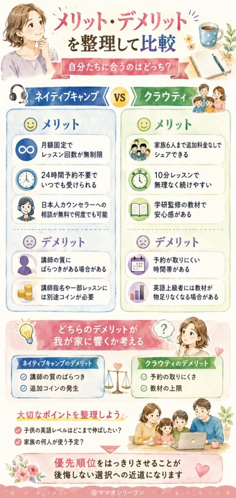 ネイティブキャンプとクラウティ メリット・デメリットを整理して比較