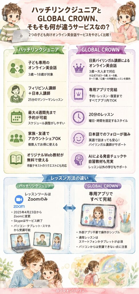 ハッチリンクジュニアとGLOBAL CROWN、そもそも何が違うサービスなの？