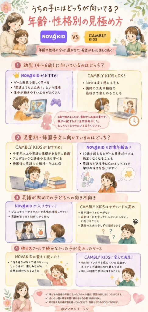 NovakidとCambly Kids うちの子にはどっちが向いてる?年齢・性格別の見極め方