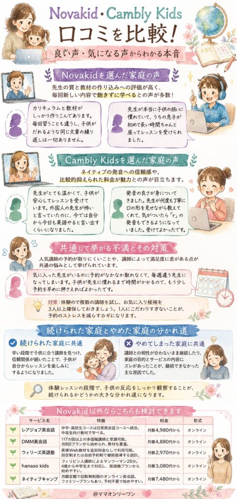 NovakidとCambly Kids 口コミを比較!良い声・気になる声からわかる本音