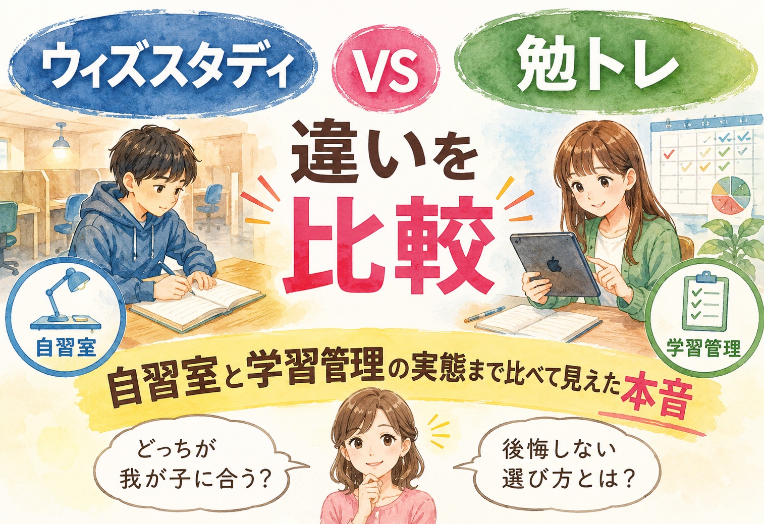 ウィズスタディと勉トレの違いを比較｜自習室と学習管理の実態まで比べて見えた本音